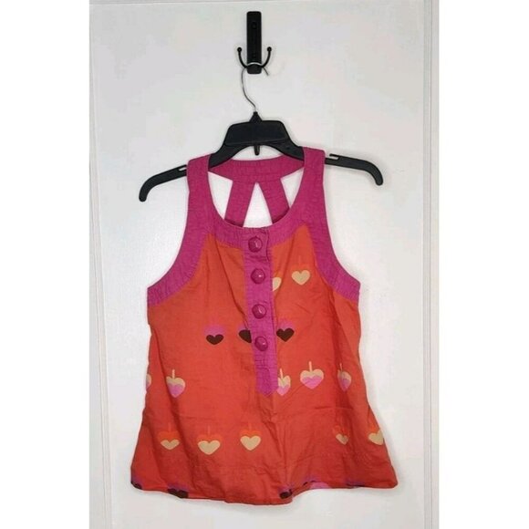 MARC JACOBS Womens Size 10 Orange Pink Tank Top Button Up Acorn Hearts - Picture 1 of 6